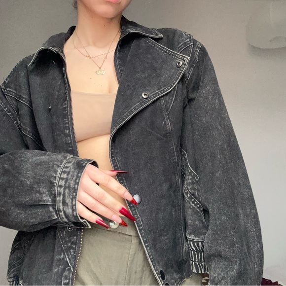 Vintage Black Oversized Denim Jacket - Picture 2 of 3